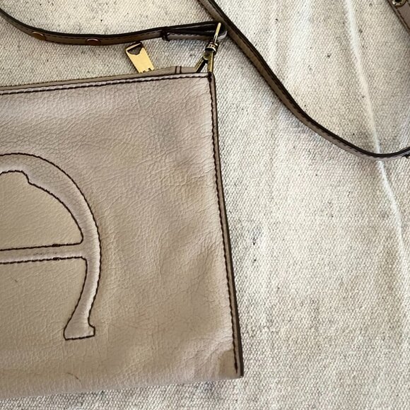 Etienne Aigner Peddled Nappa Leather Tan Angela Logo Crossbody Purse - Picture 2 of 14